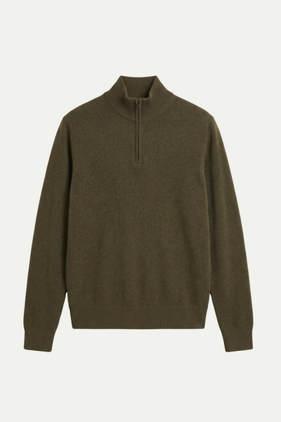 Mirsino Finest Cashmere 1/4 Zip Jumper - Olive