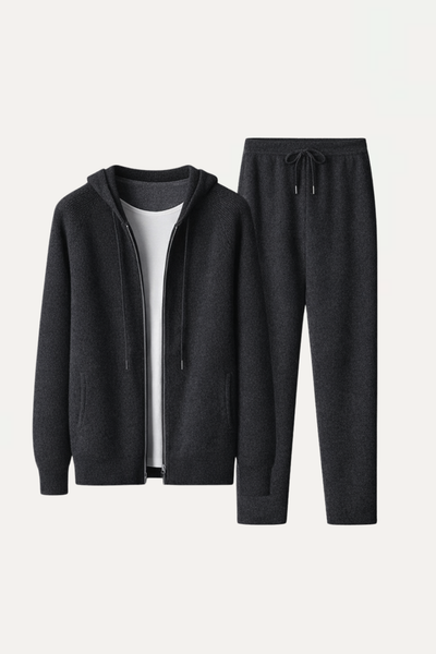 Premium Hooded Wool Zip Set - Charcoal Black