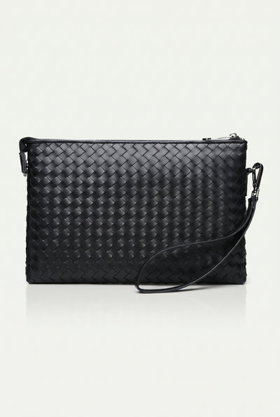 Mirsino Woven Leather Clutch - Black