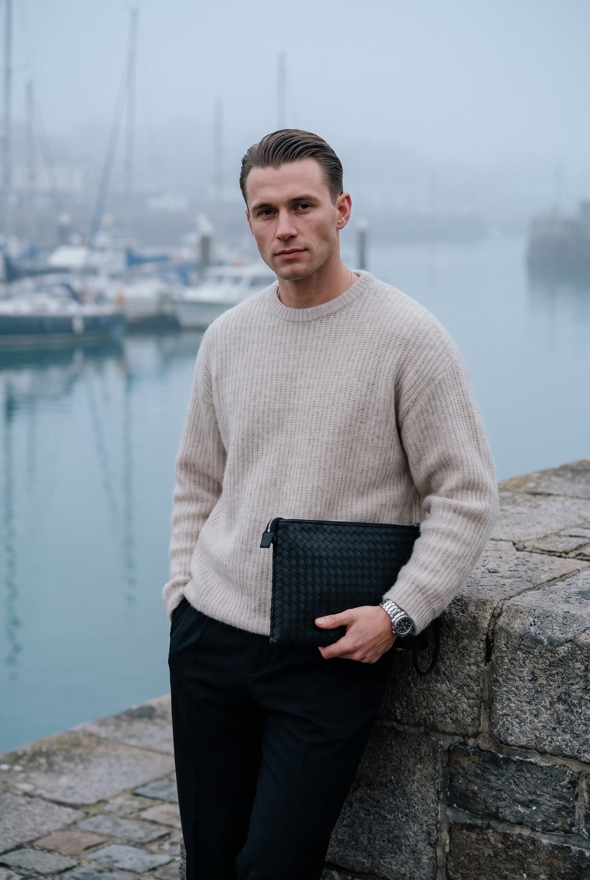 Mirsino Woven Leather Clutch - Black