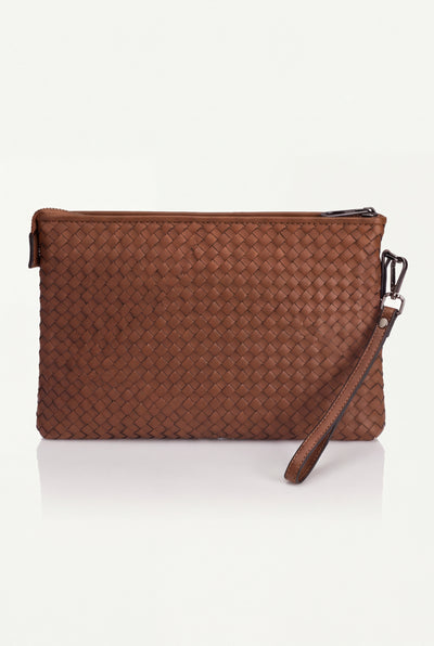 Mirsino Woven Leather Clutch - Brown