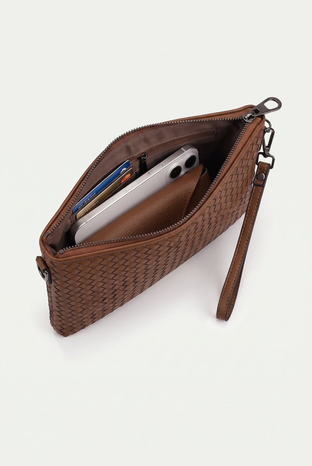 Mirsino Woven Leather Clutch - Brown