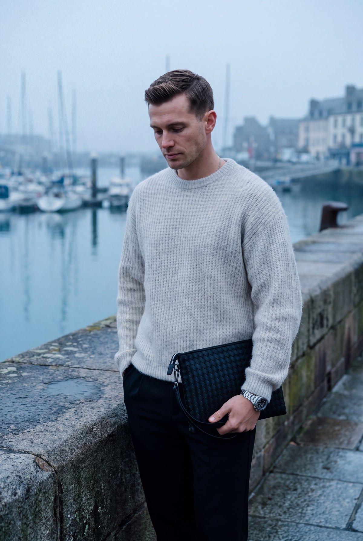 Mirsino Woven Leather Clutch - Black