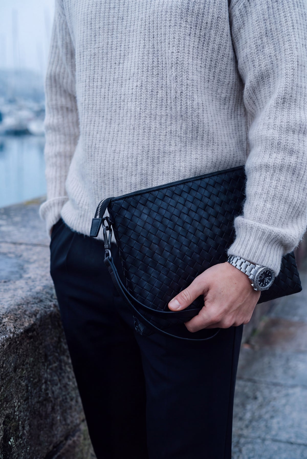 Mirsino Woven Leather Clutch - Black