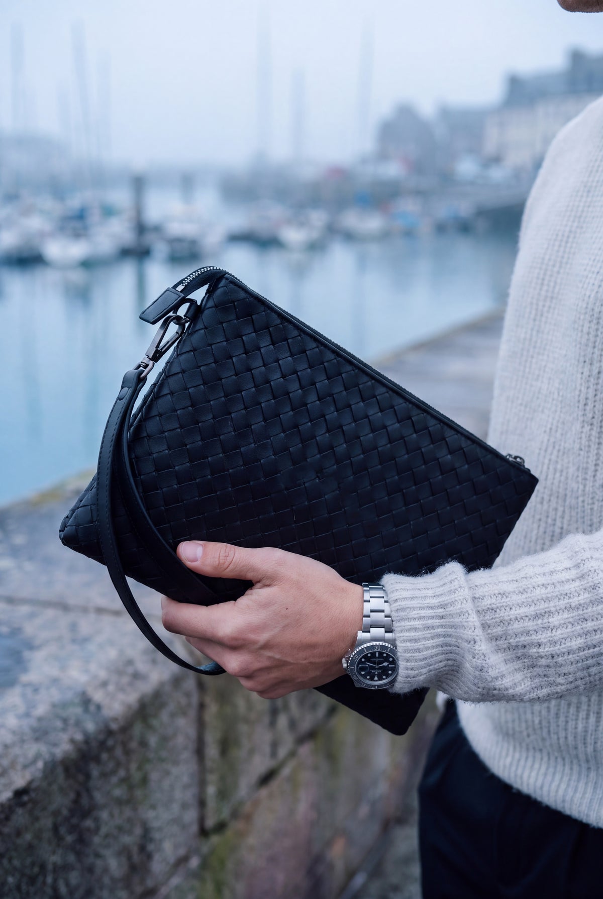 Mirsino Woven Leather Clutch - Black