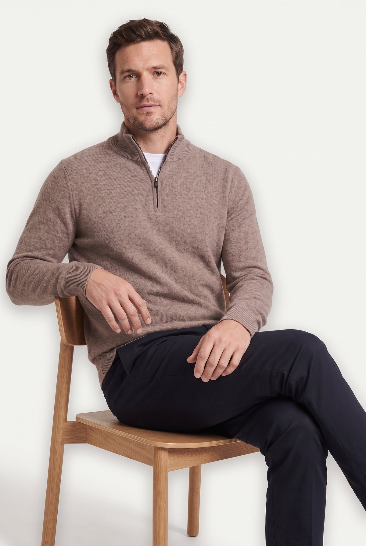 Mirsino Finest Cashmere 1/4 Zip Jumper - Beige