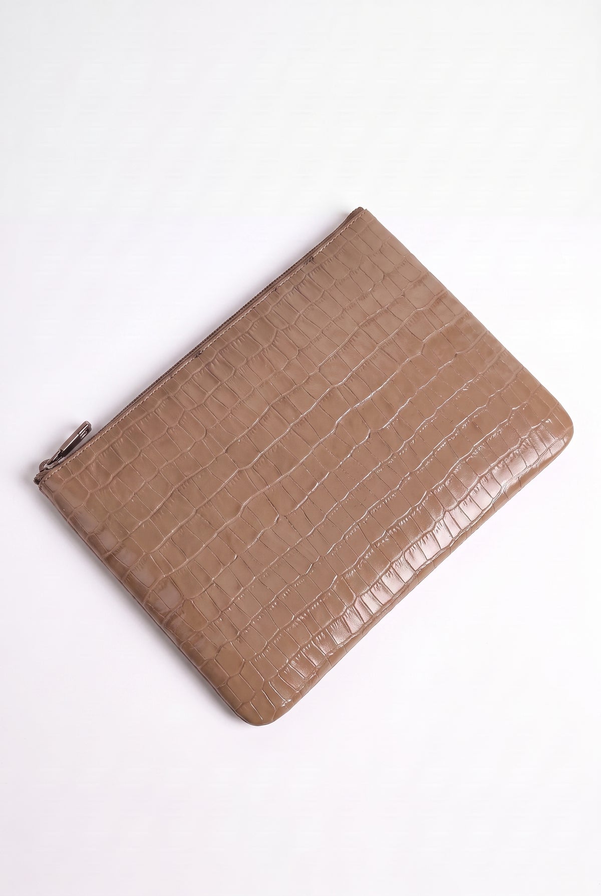 Mirsino Crocodile Embossed Pouch | Beige
