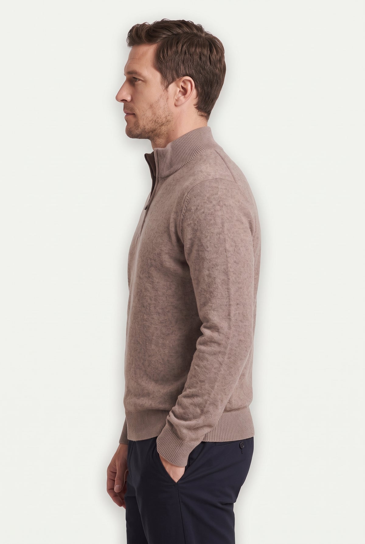 Mirsino Finest Cashmere 1/4 Zip Jumper - Beige