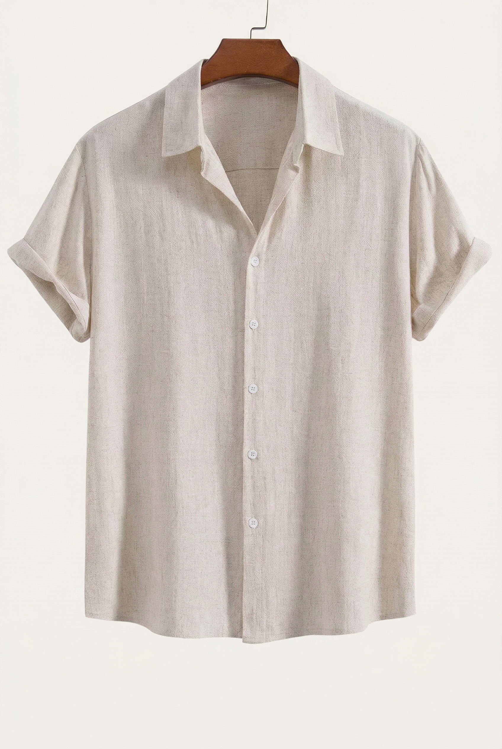 Linen Rayon Blend Button Up Shirt Beige