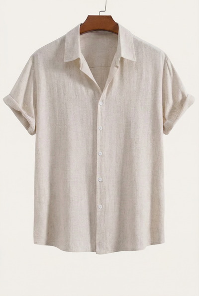 Linen Rayon Blend Button Up Shirt Beige