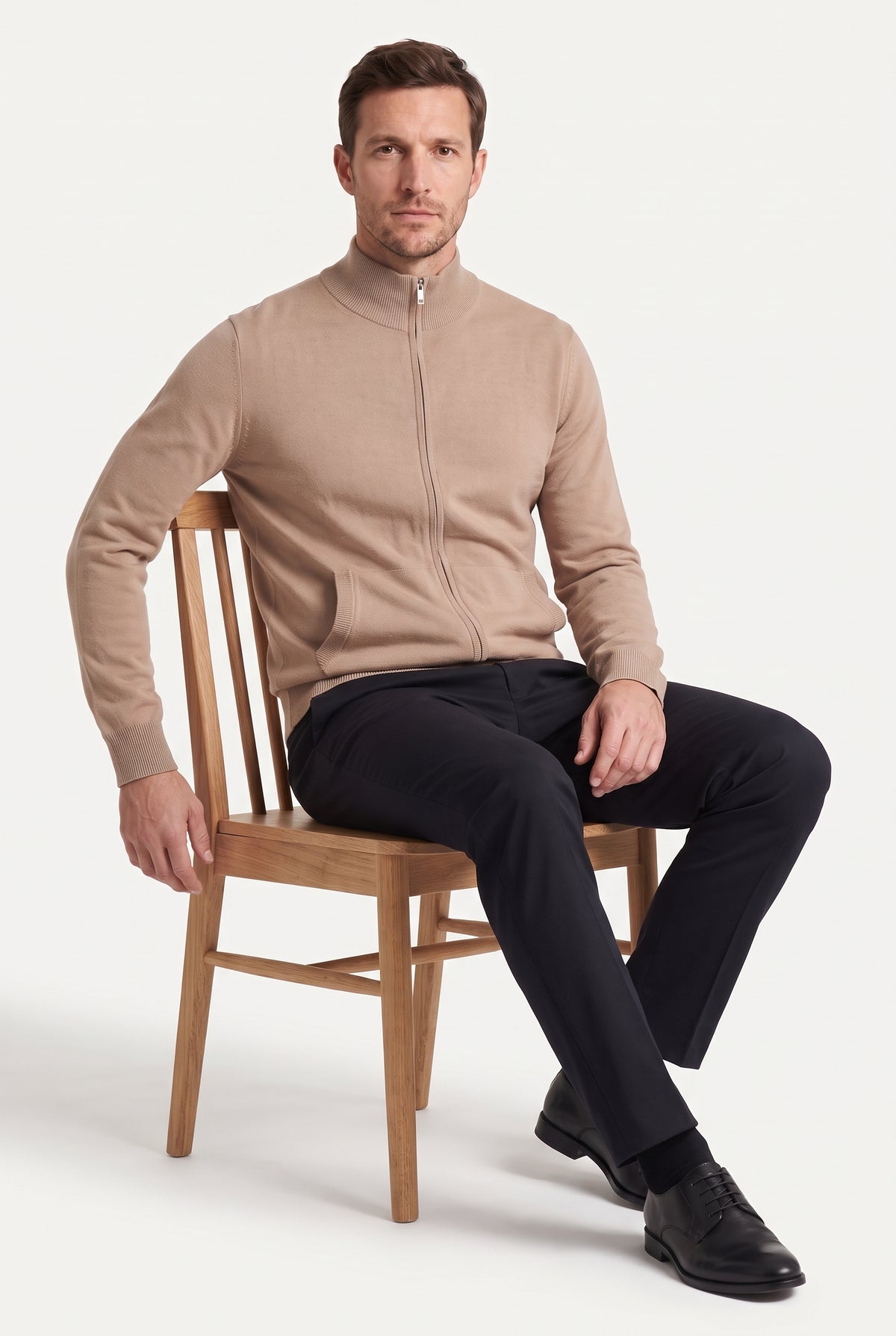 Mongolian Cashmere Full Zip Sweater Beige