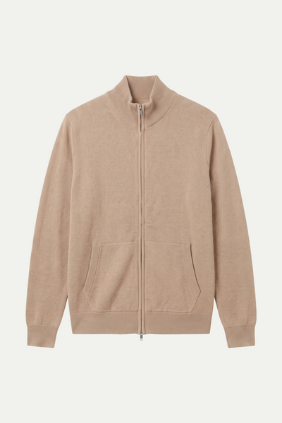 Mongolian Cashmere Full Zip Sweater Beige