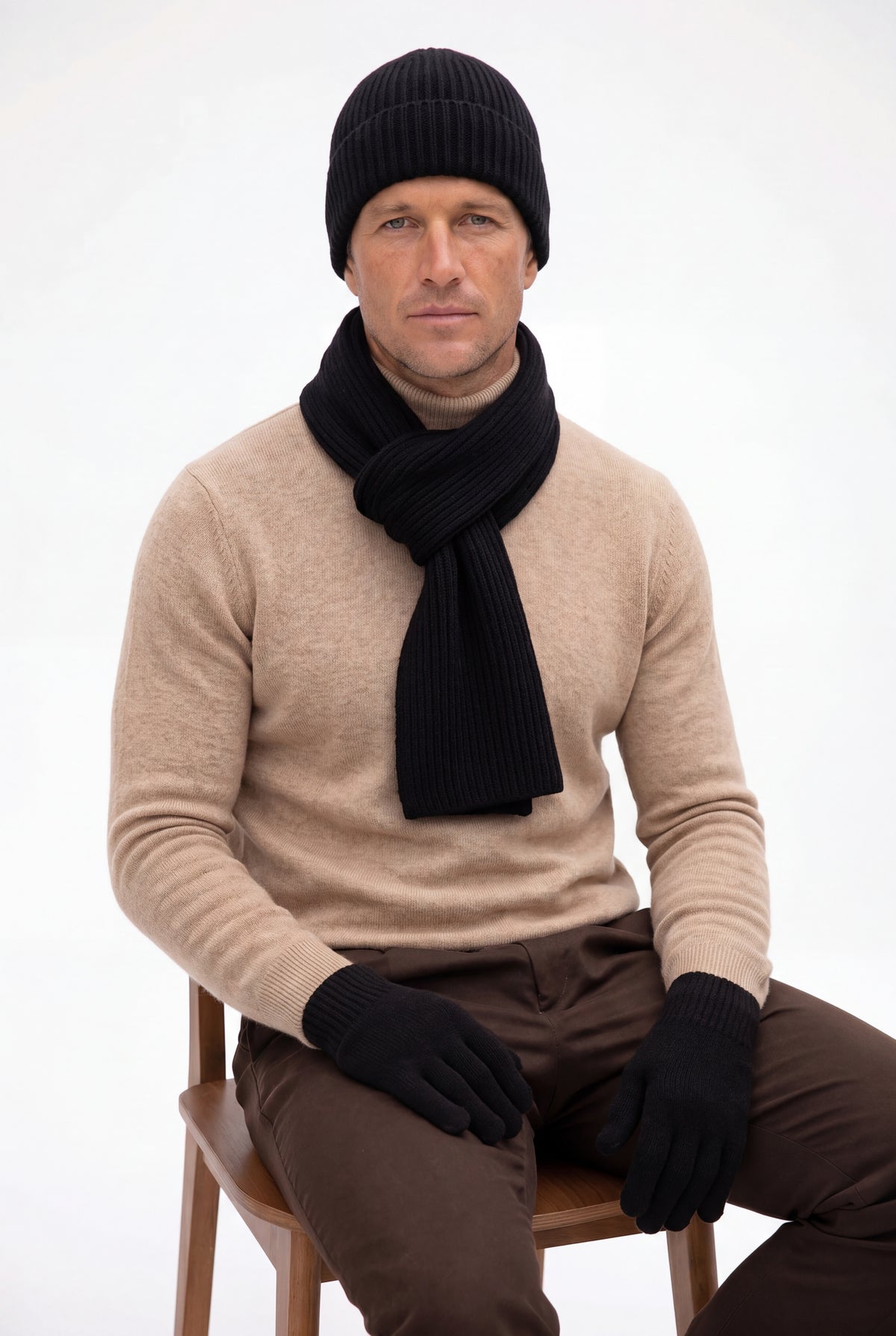 Black Merino Wool Winter Set