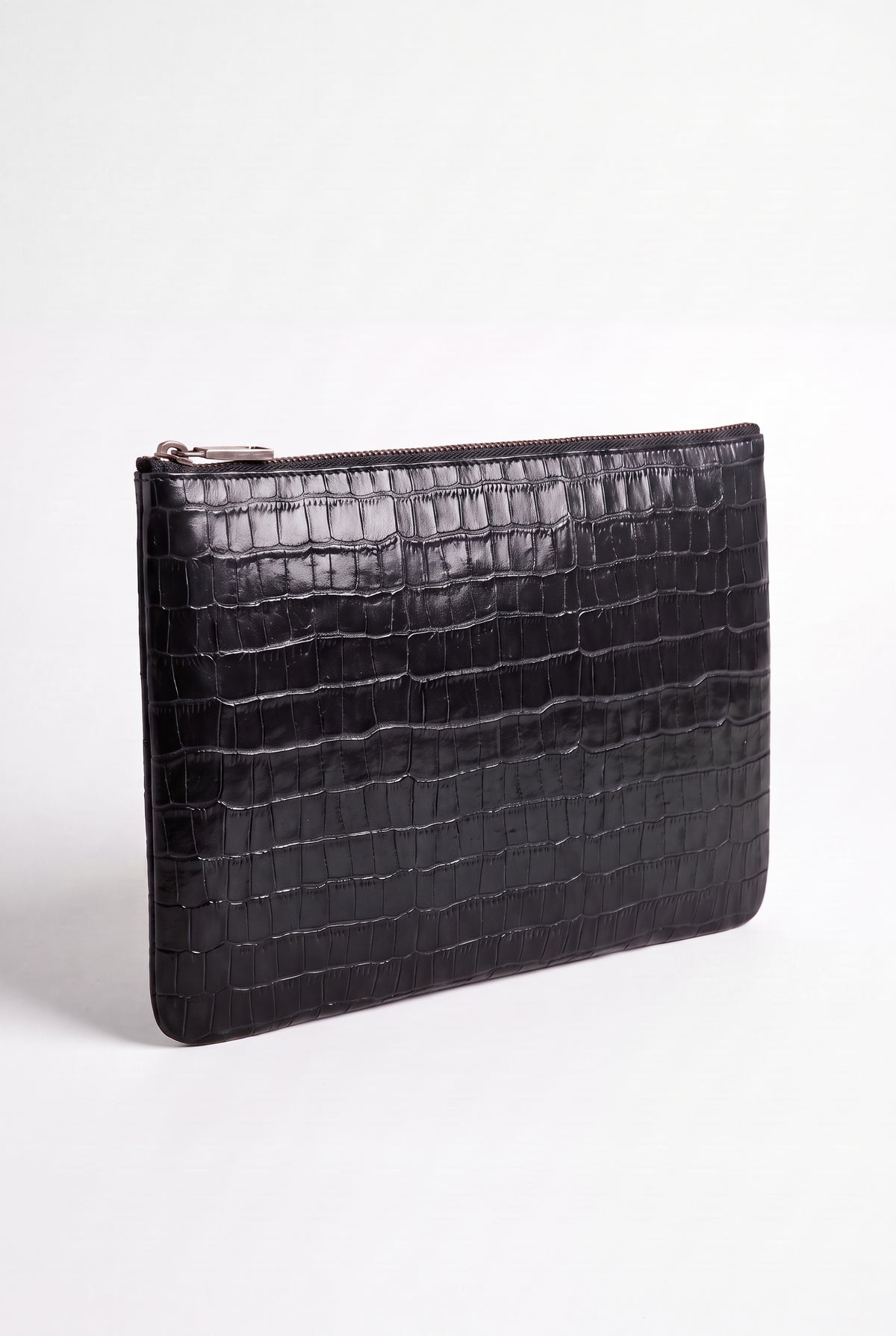 Mirsino Crocodile Embossed Pouch | Black