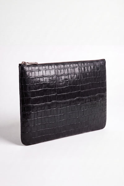 Mirsino Crocodile Embossed Pouch | Black