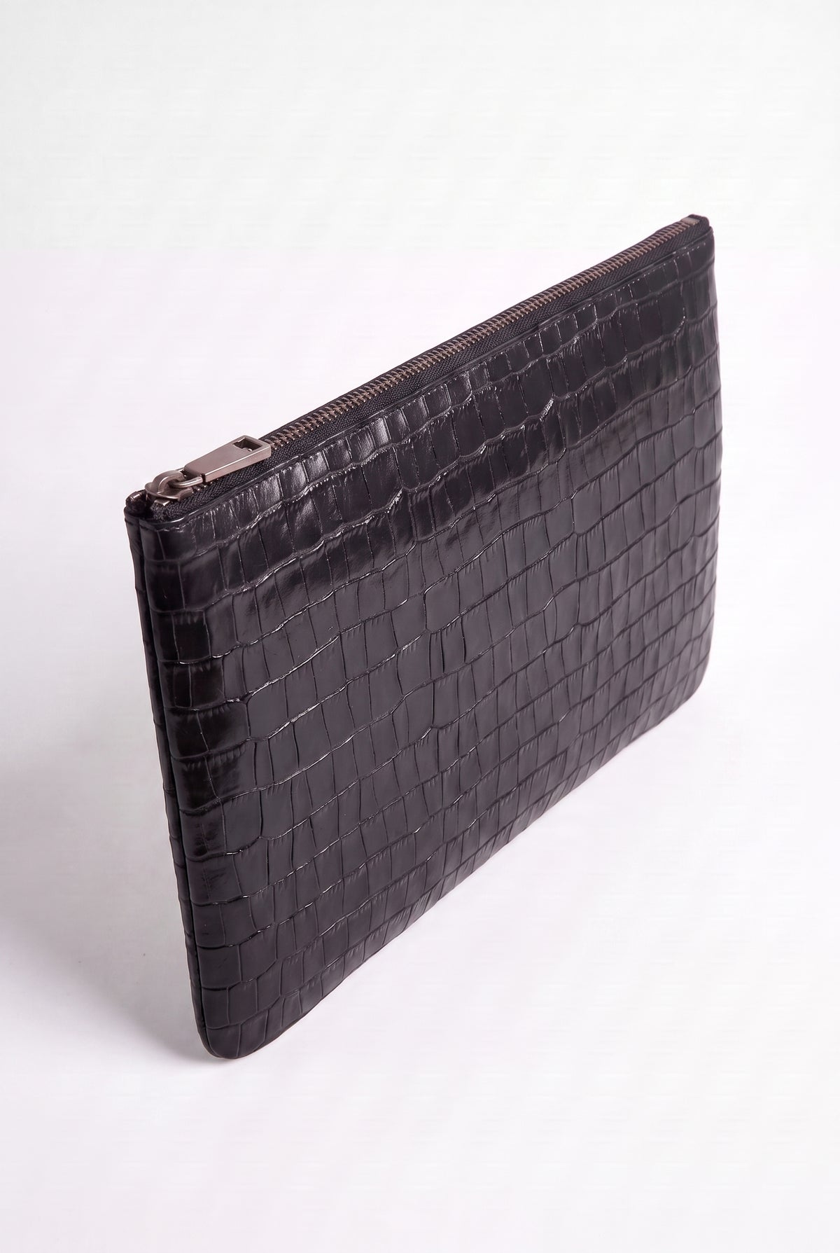 Mirsino Crocodile Embossed Pouch | Black