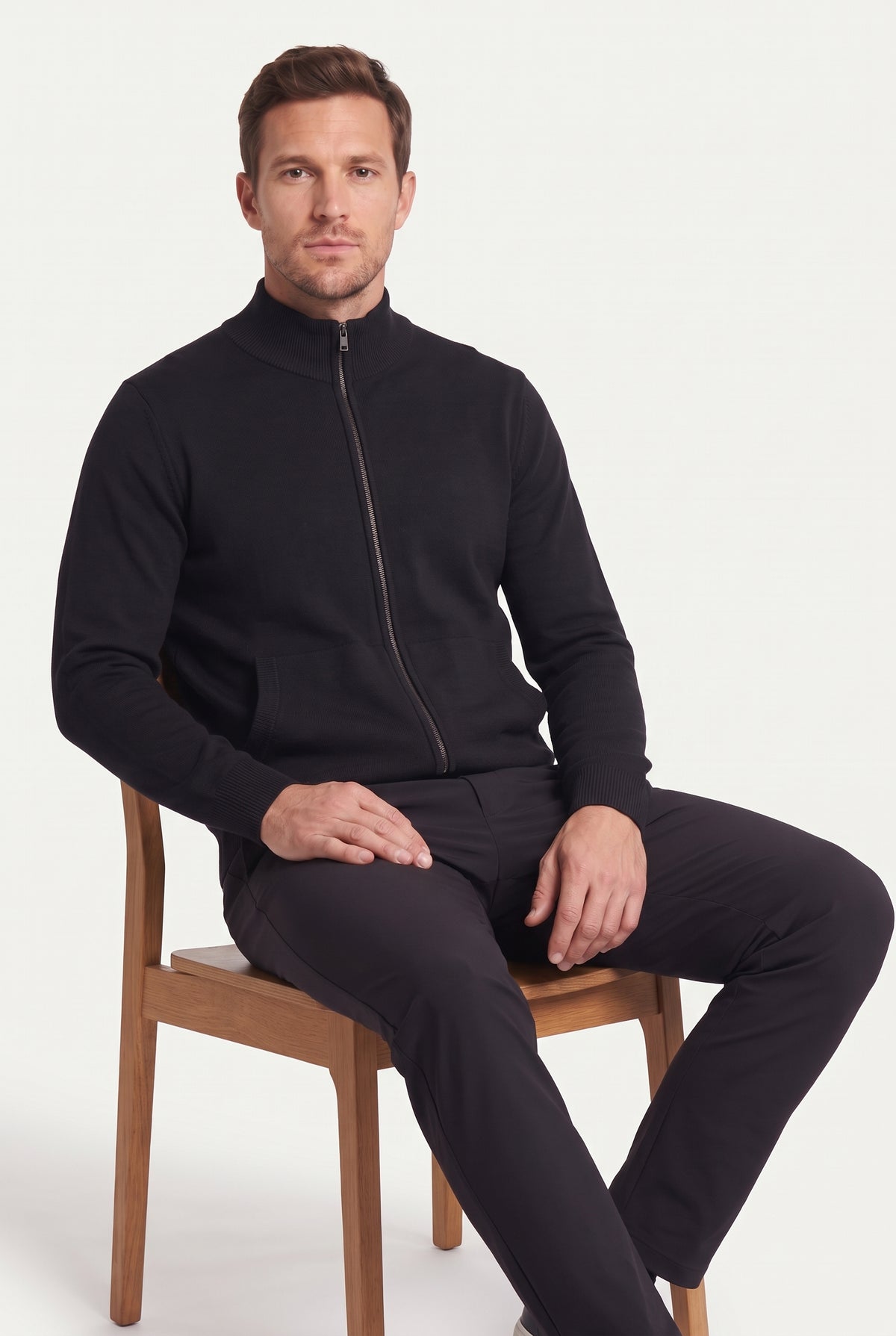 Mongolian Cashmere Full Zip Sweater Black