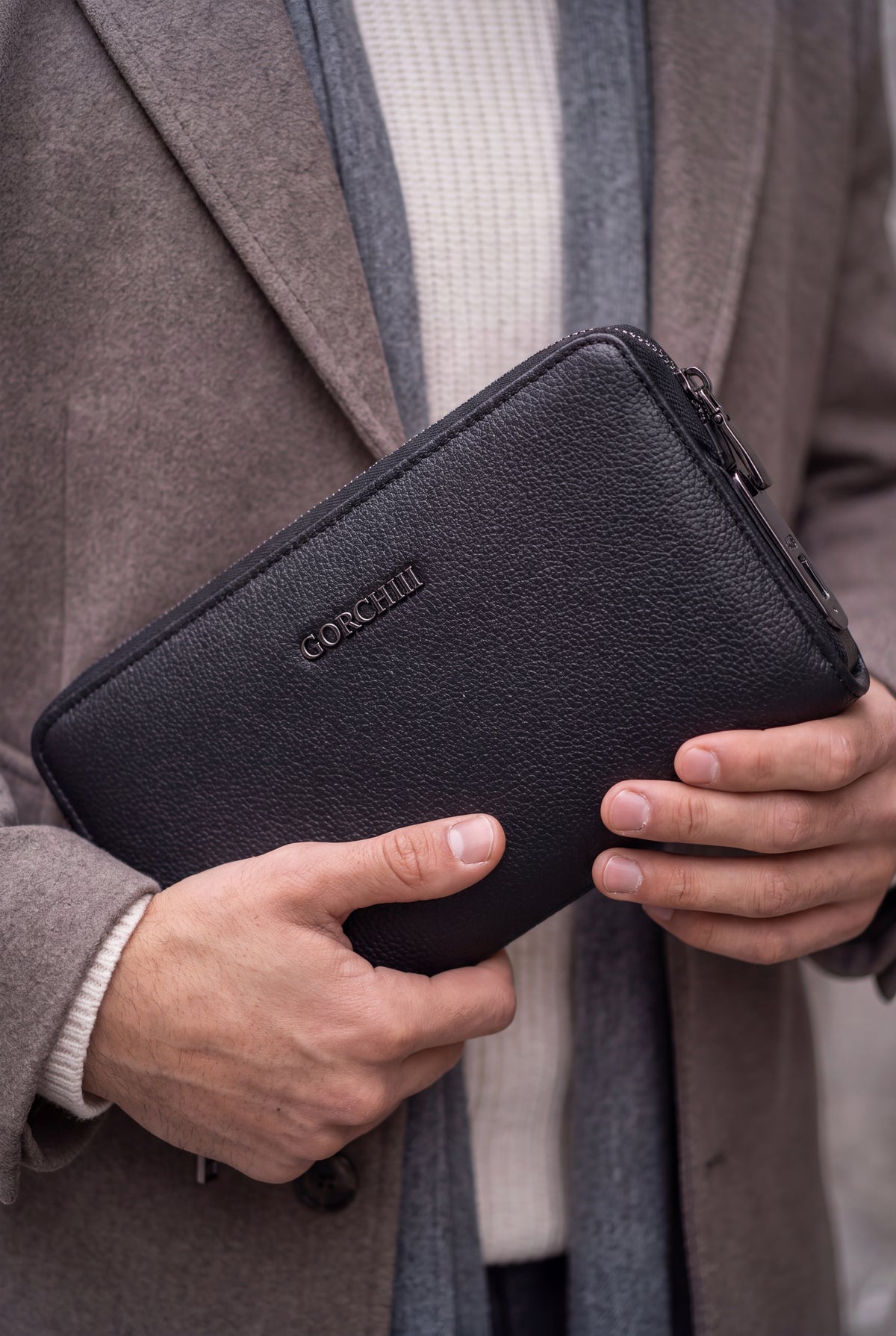 Mirsino Fingerprint Leather Pouch - Black