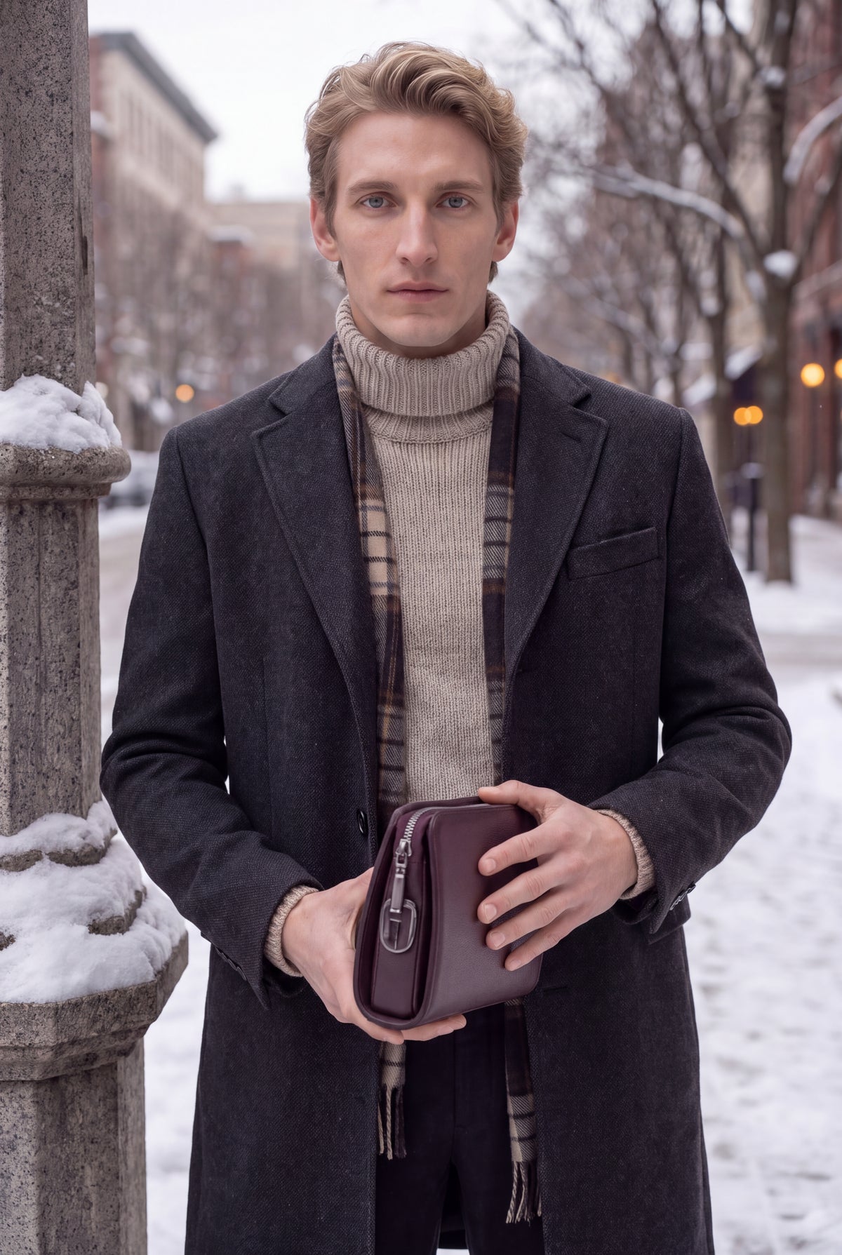 Mirsino Fingerprint Leather Pouch - Brown
