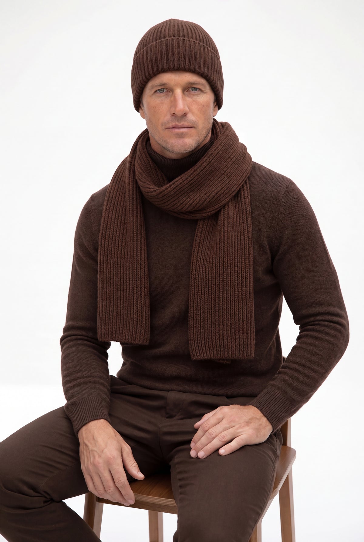 Brown Merino Wool Winter Set