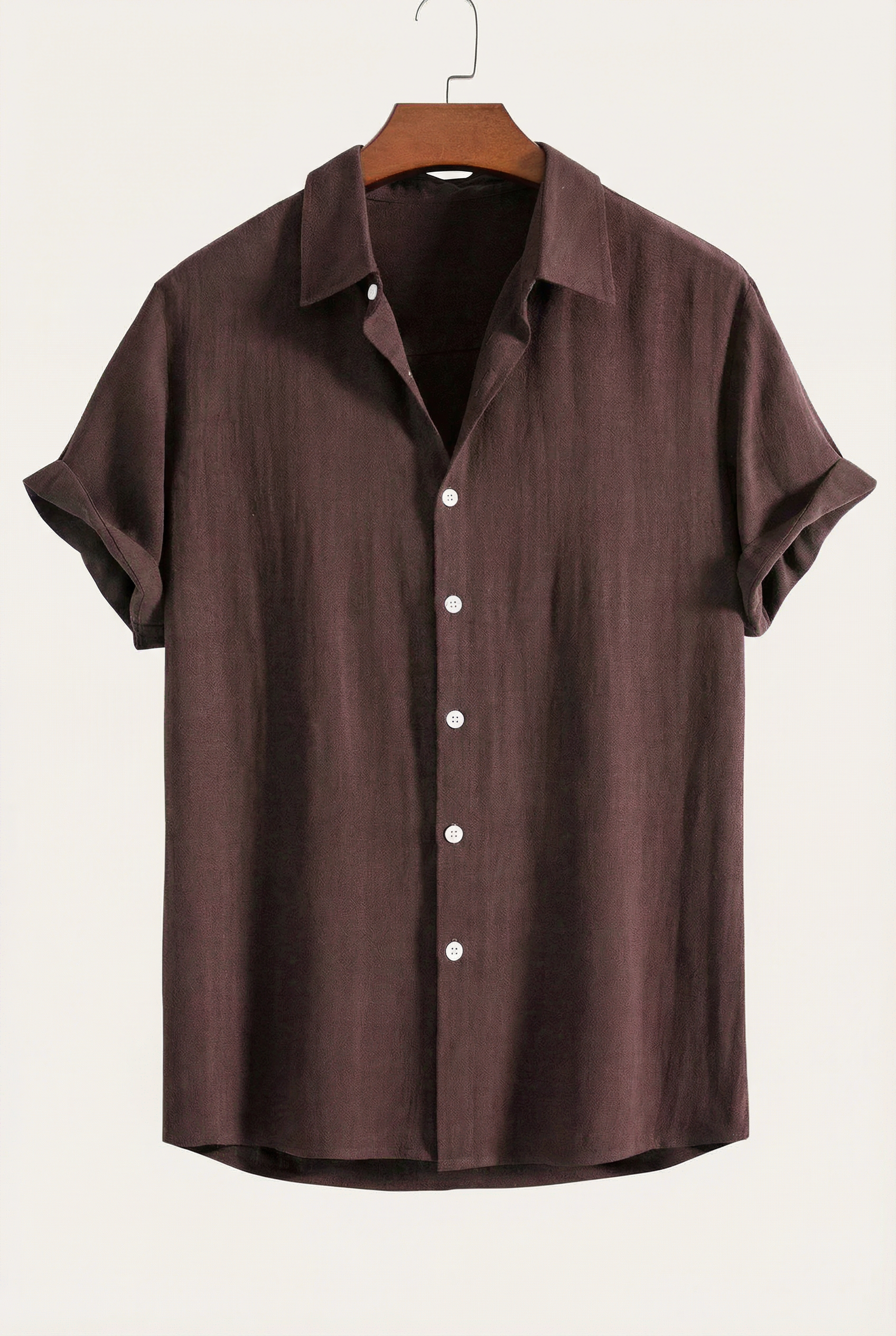 Linen Rayon Blend Button Up Shirt Coffee