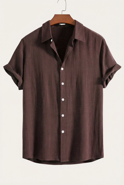 Linen Rayon Blend Button Up Shirt Coffee