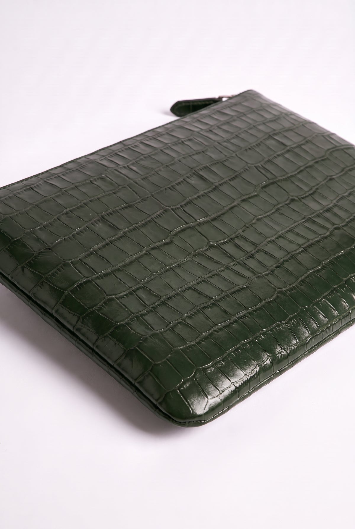 Mirsino Crocodile Embossed Pouch | Green