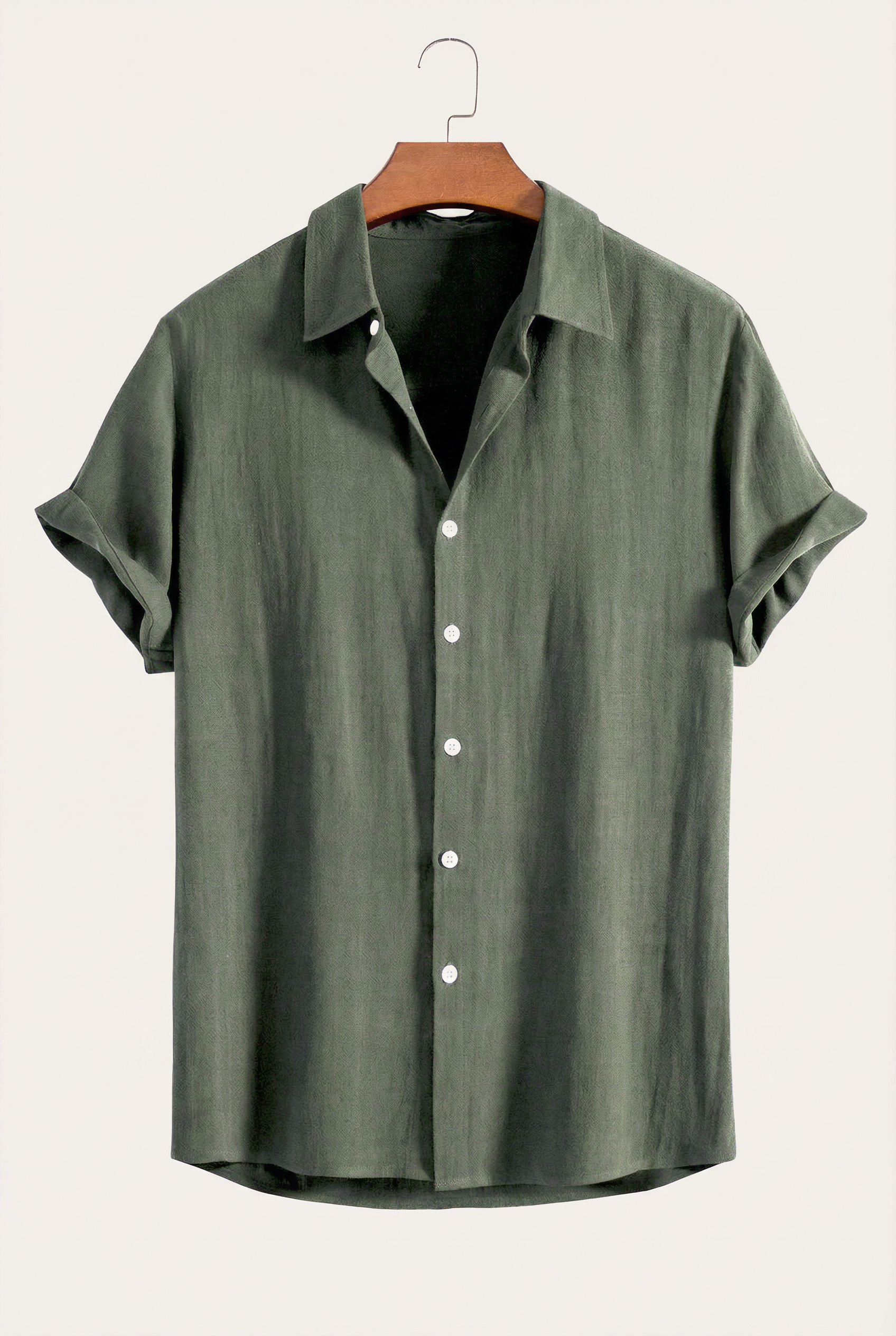 Linen Rayon Blend Button Up Shirt Darkgreen