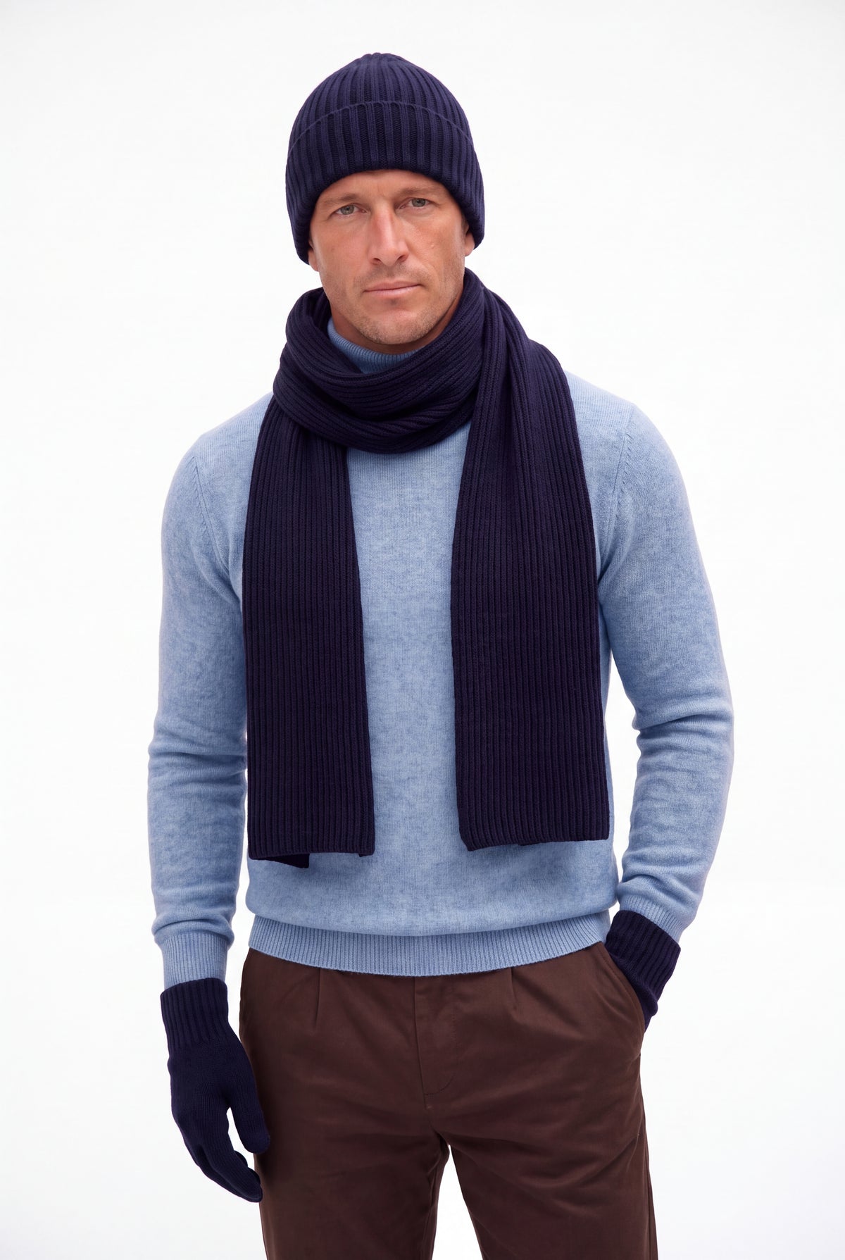 Dark Blue Merino Wool Winter Set