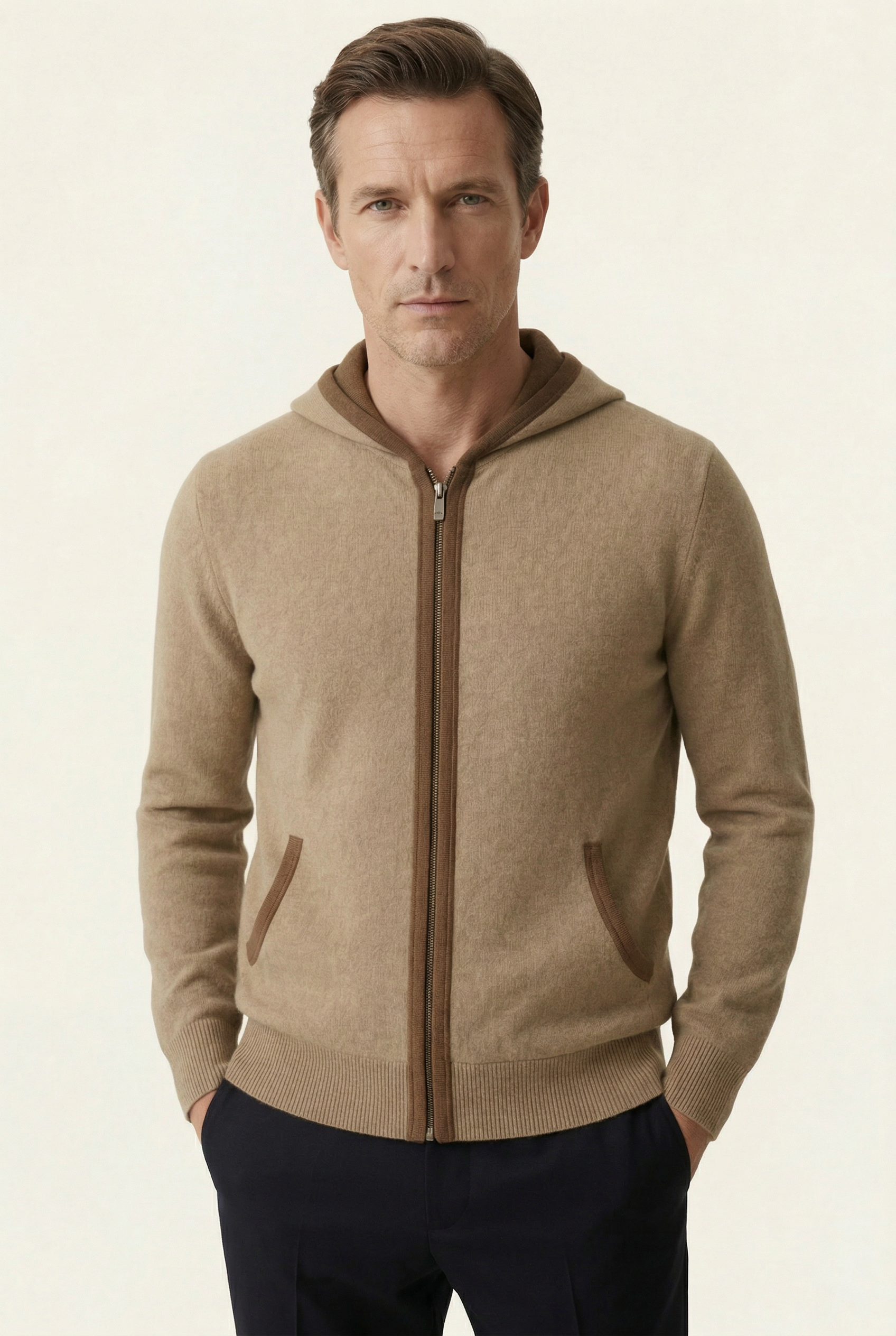 Cashmere Hooded Cardigan Brown