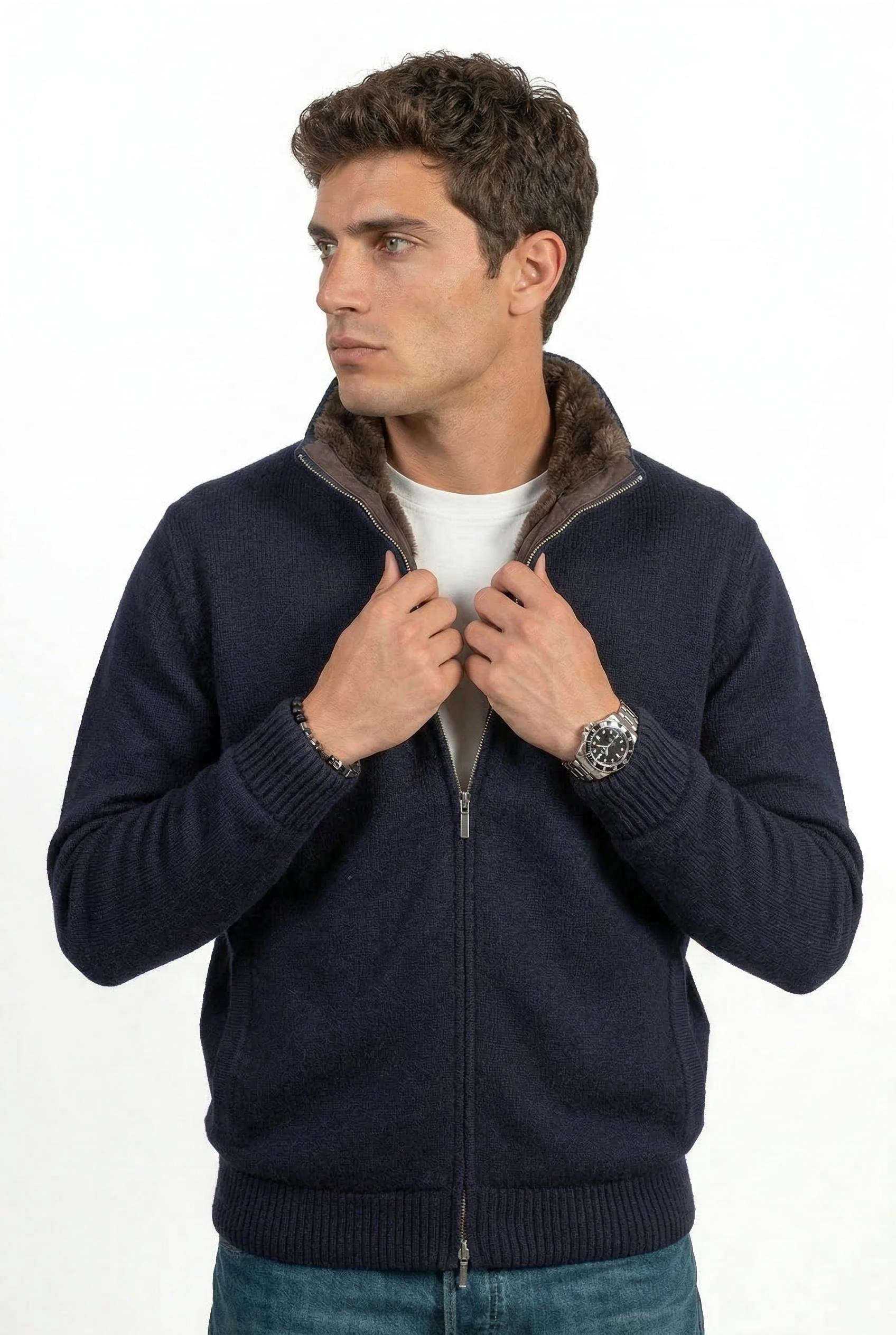Full Fur lined Cardigan | Navy
