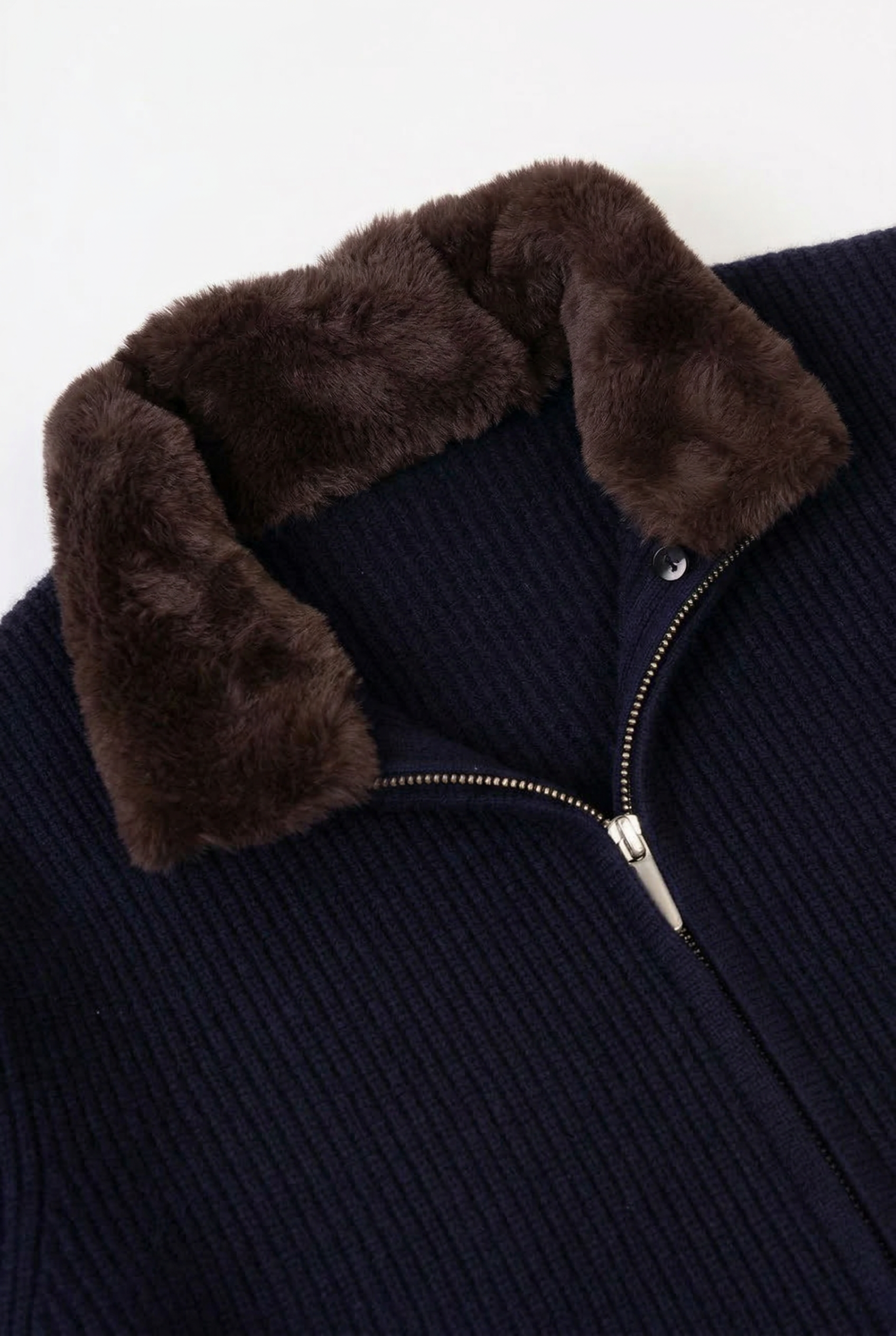 Fur Collar Wool Blouson Navy