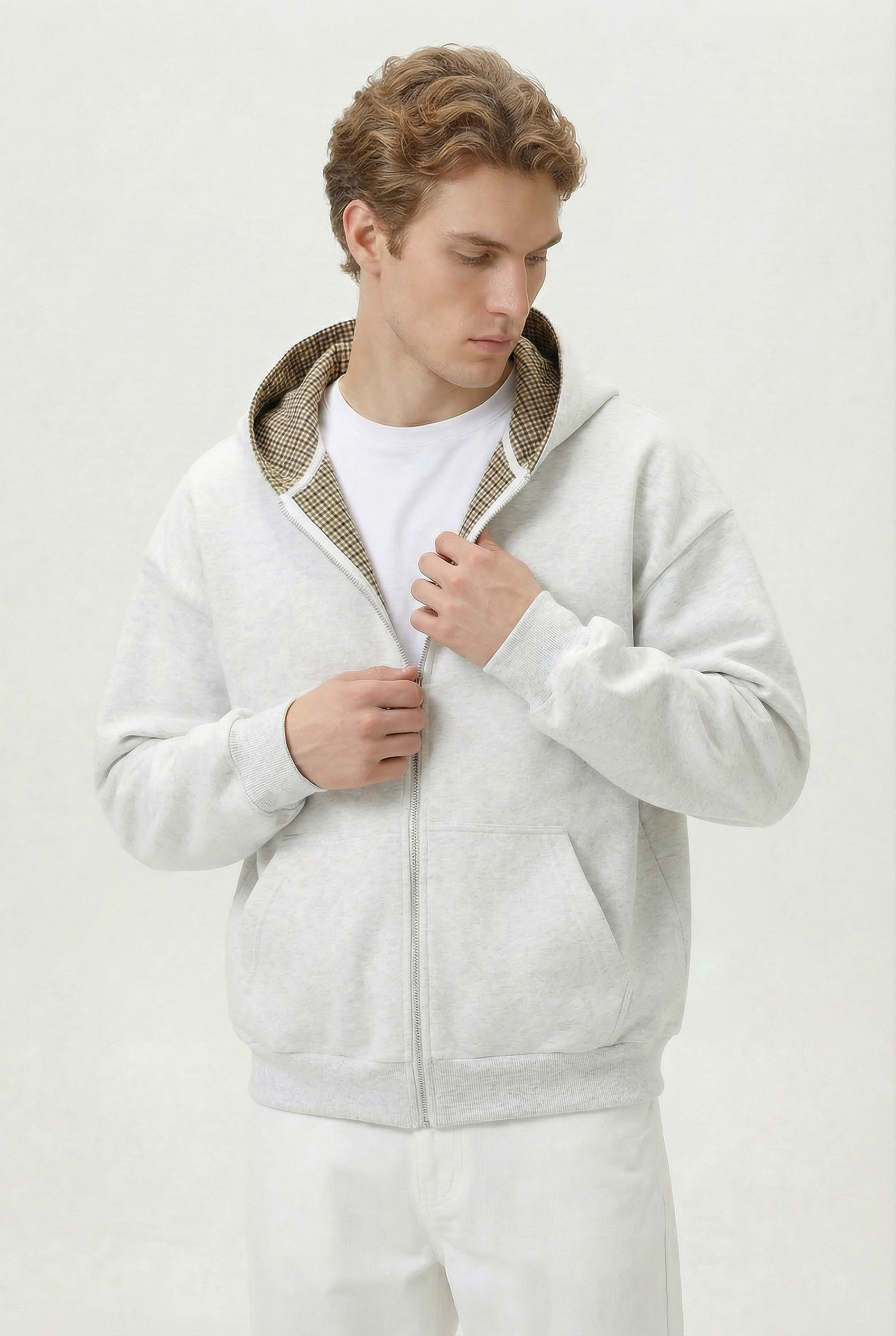 Lined Zip Hoodie Sweater Grey
