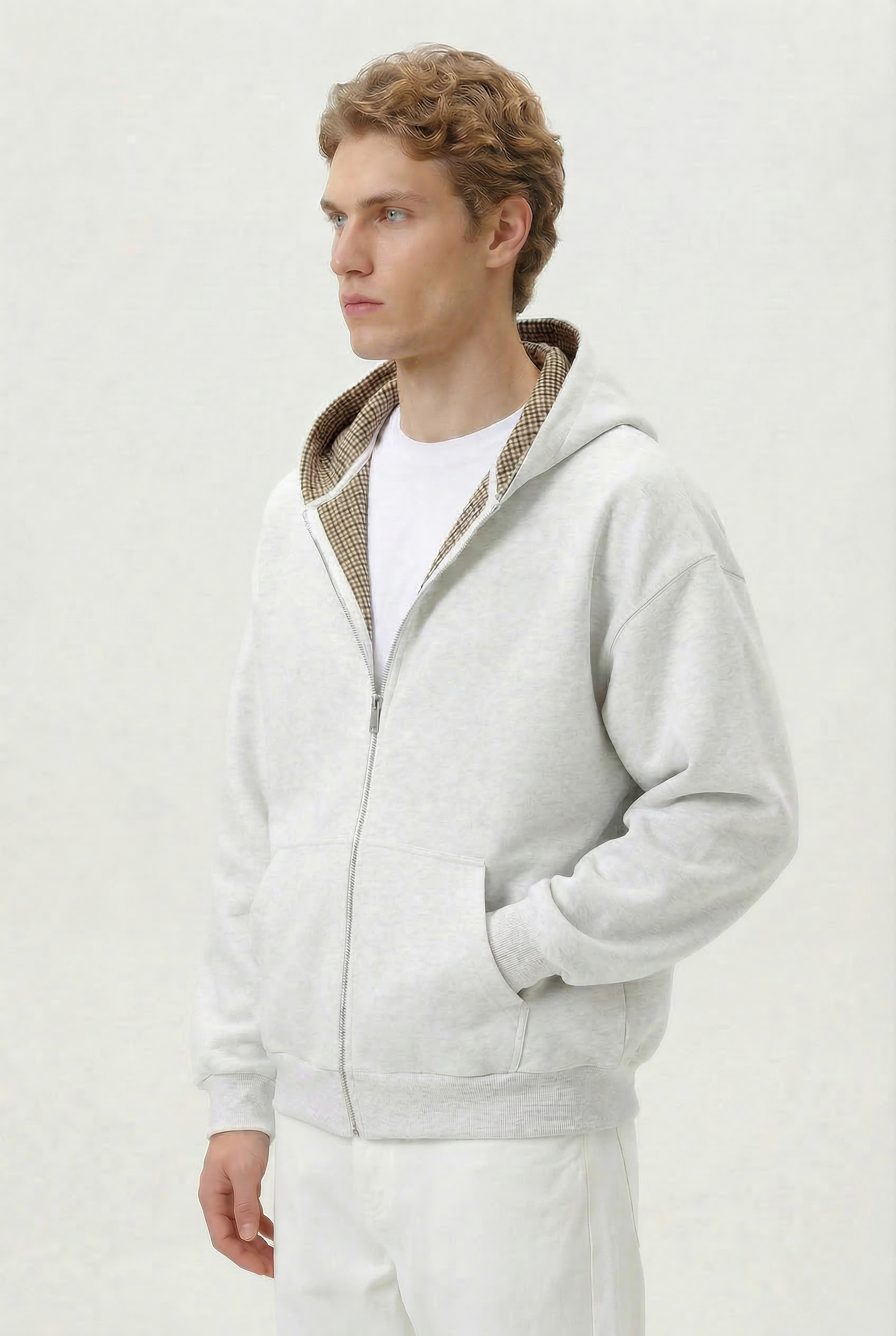 Lined Zip Hoodie Sweater Grey