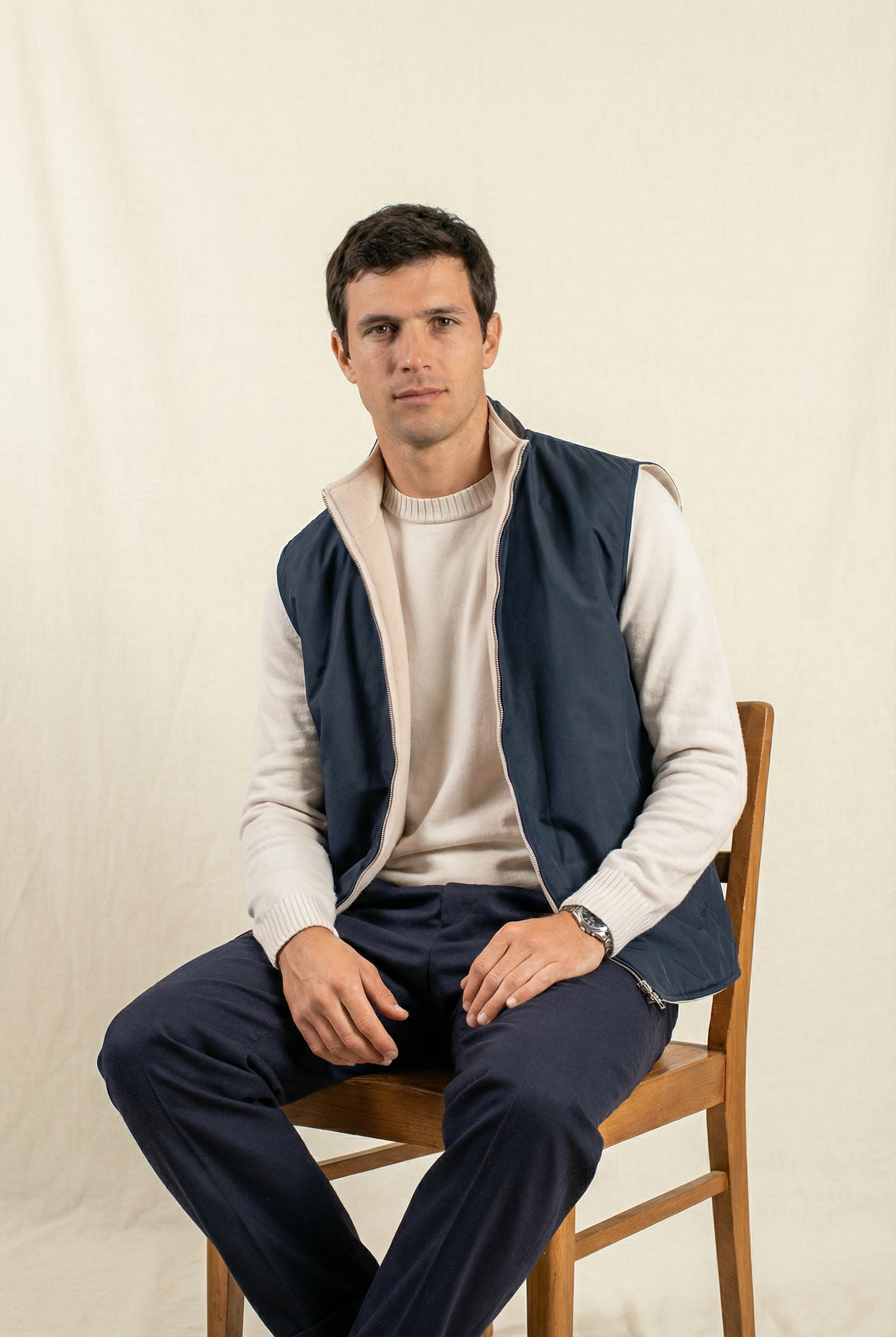 Reversible Wool Gilet | Beige/Navy