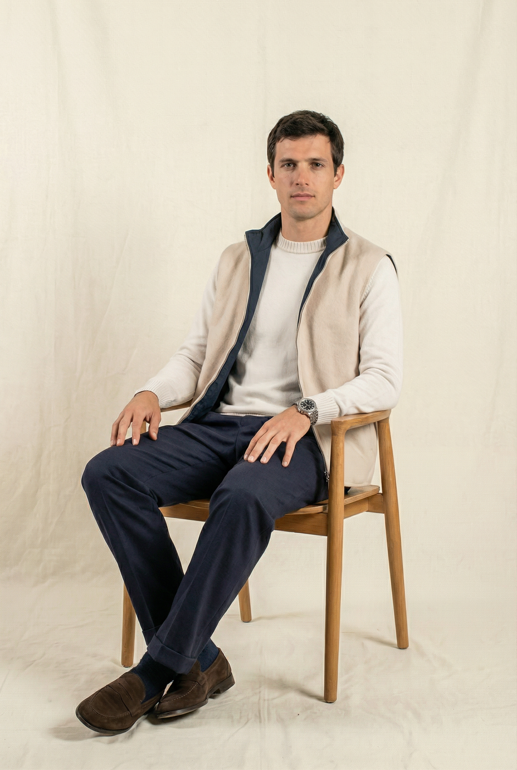 Reversible Wool Gilet | Beige/Navy