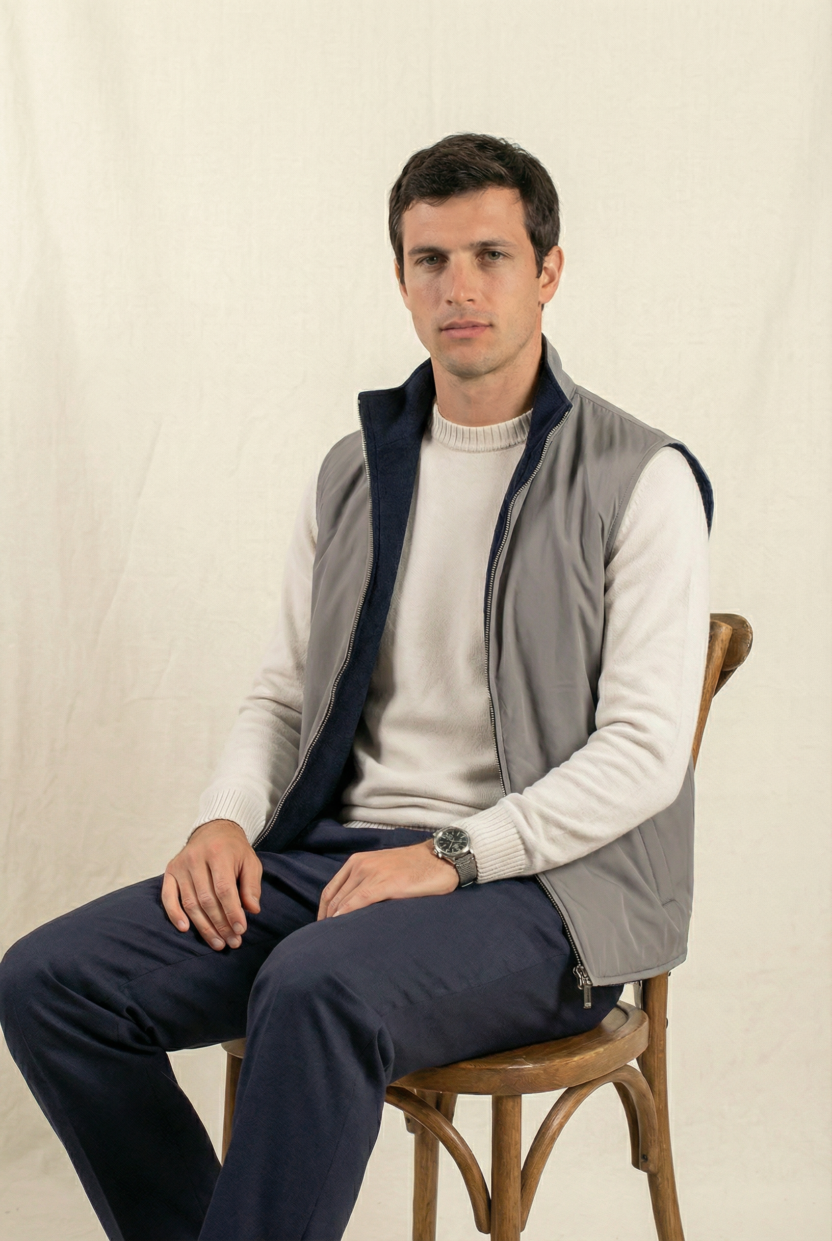 Reversible Wool Gilet Navy/Grey