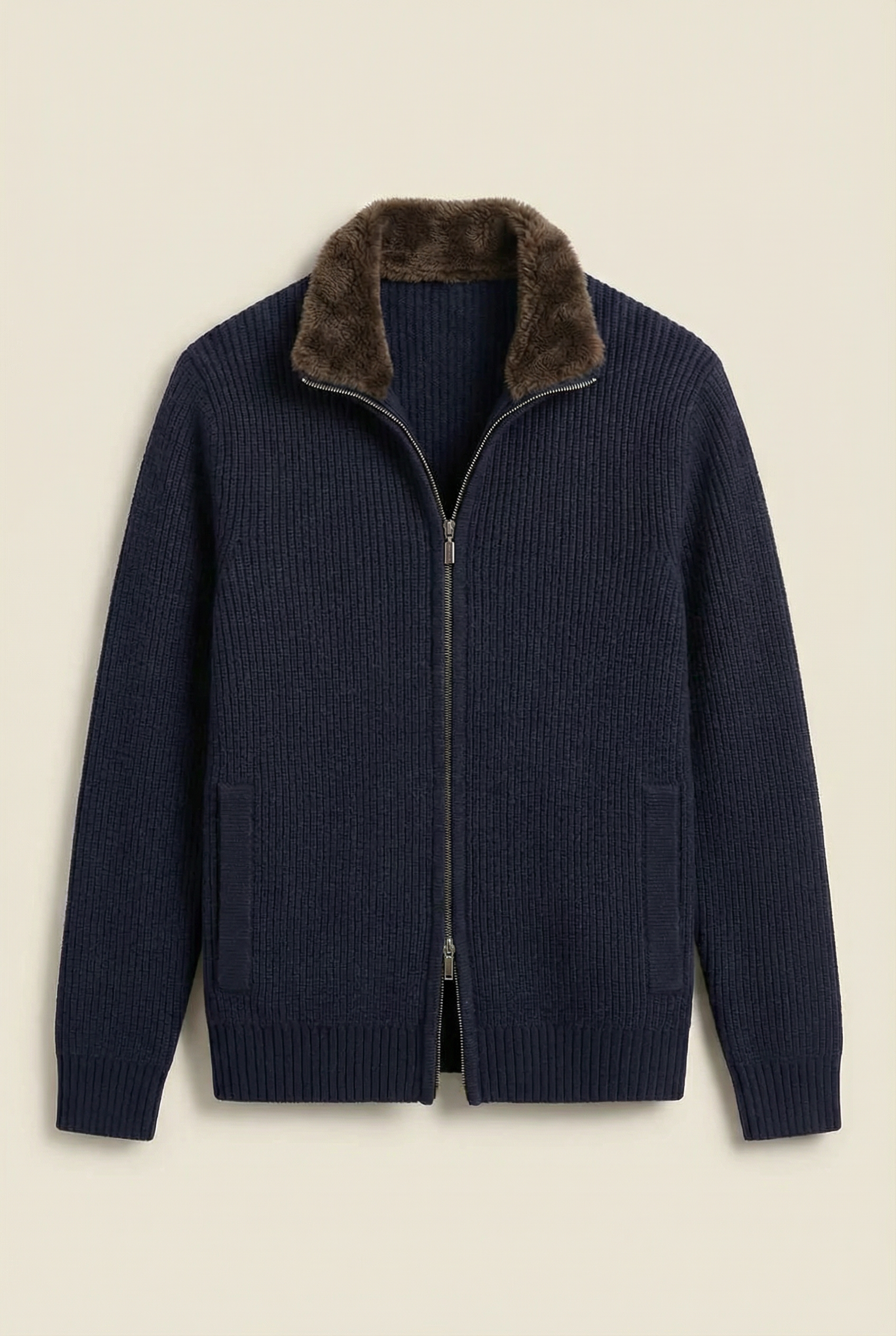 Fur Collar Wool Blouson Navy