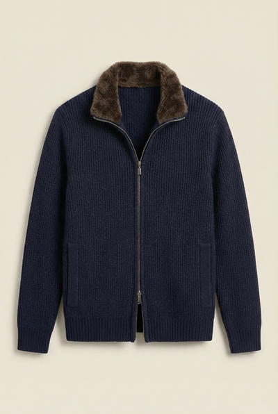 Fur Collar Wool Blouson Navy