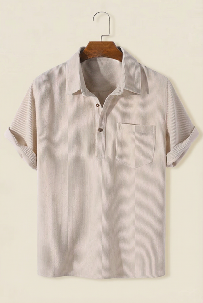 Corduroy Solid Short Sleeve Beige