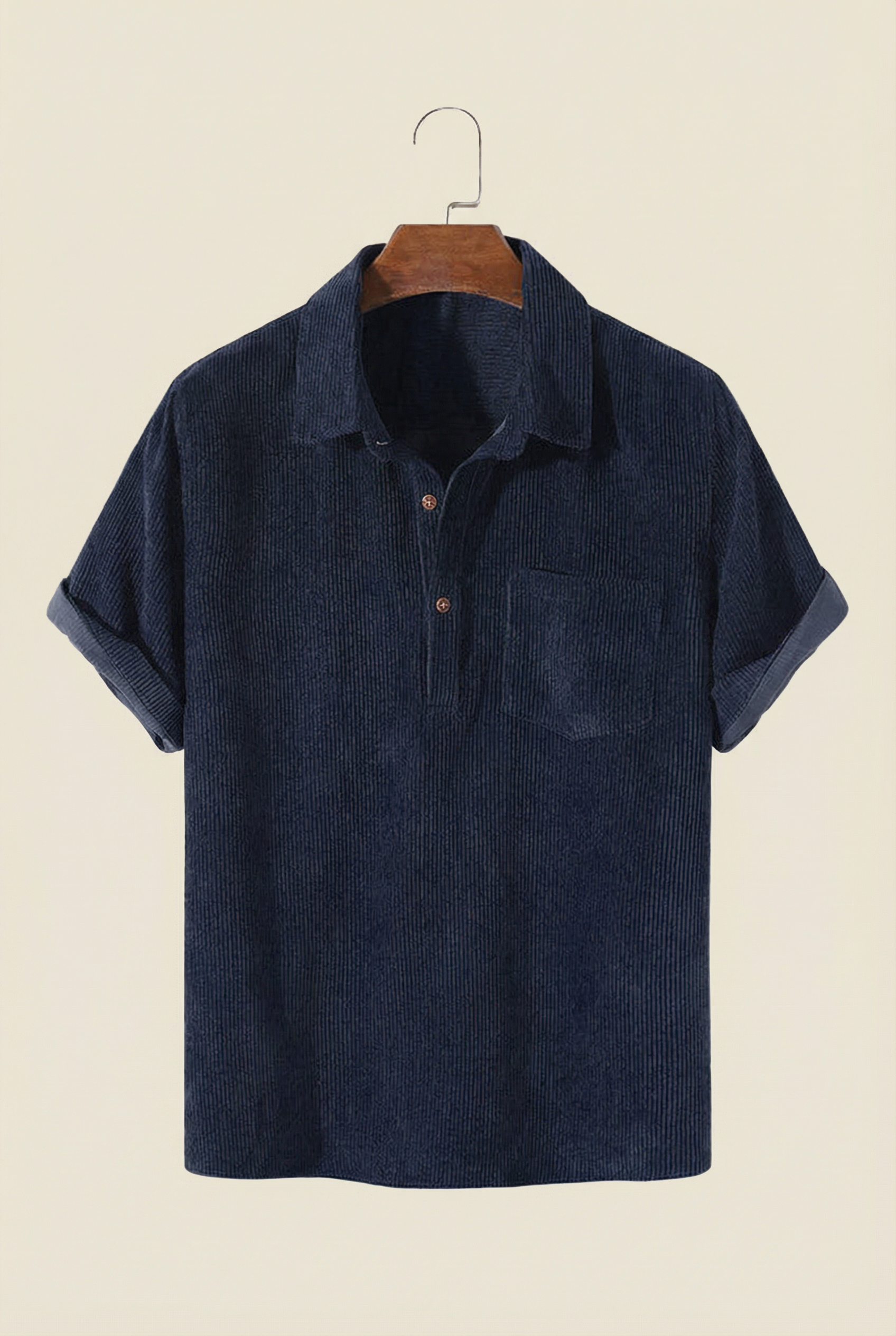 Corduroy Solid Short Sleeve Dark Blue