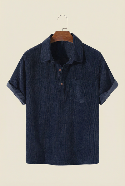 Corduroy Solid Short Sleeve Dark Blue