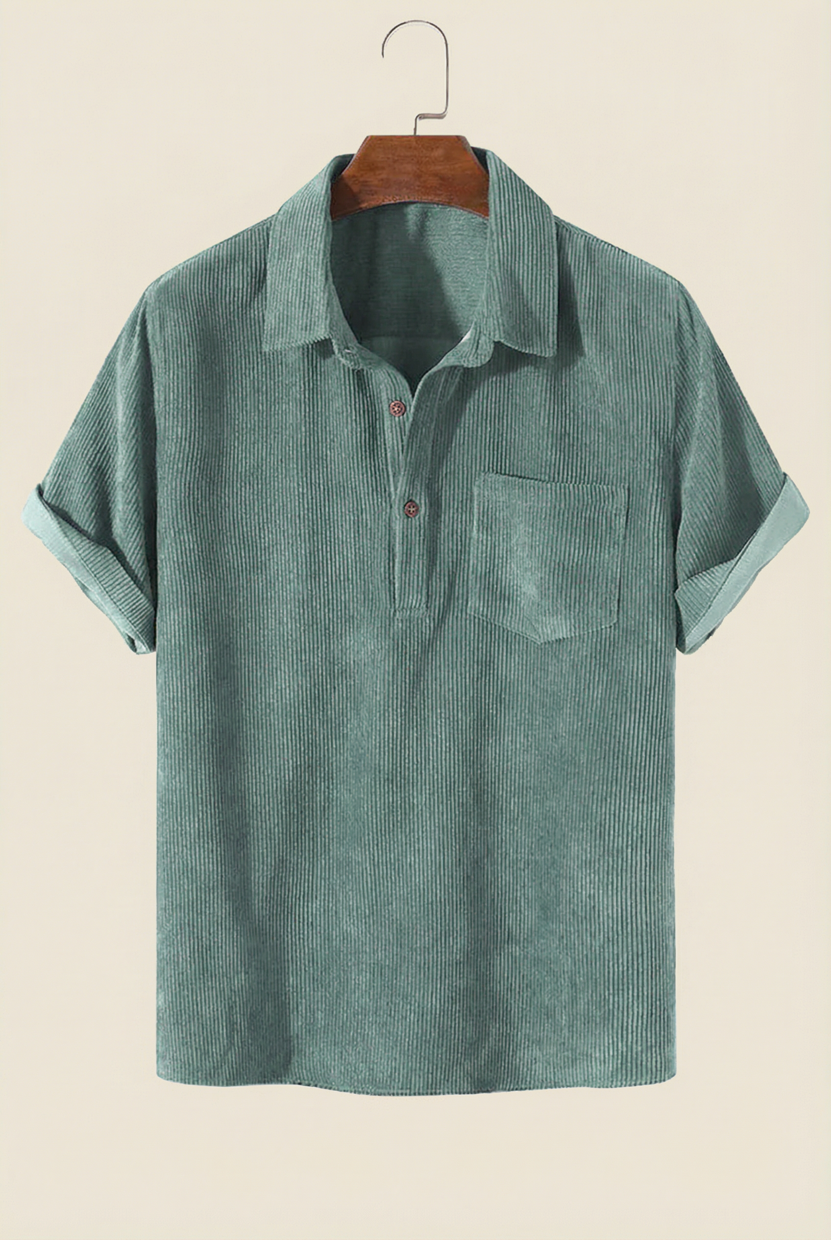 Corduroy Solid Short Sleeve Beige