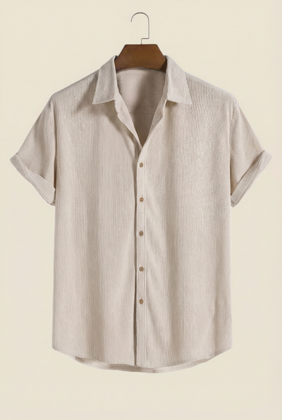 Corduroy Button Up Short Sleeved Shirt Beige