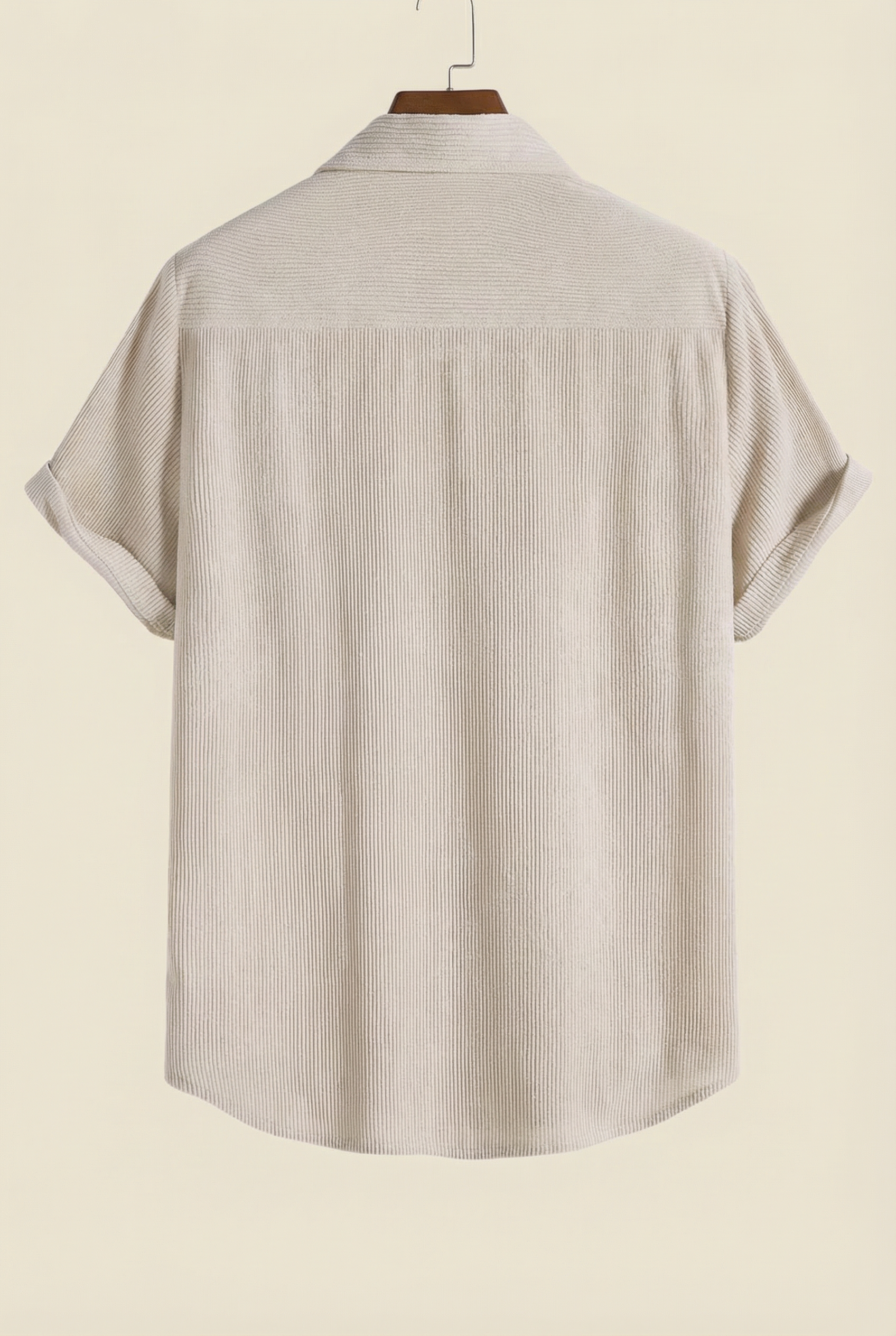 Corduroy Button Up Short Sleeved Shirt Beige