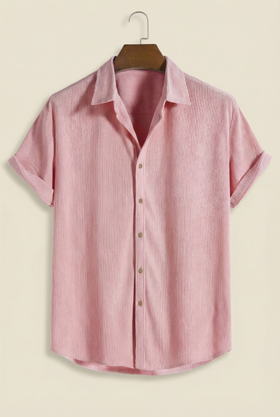 Corduroy Button Up Short Sleeved Shirt Lightpink