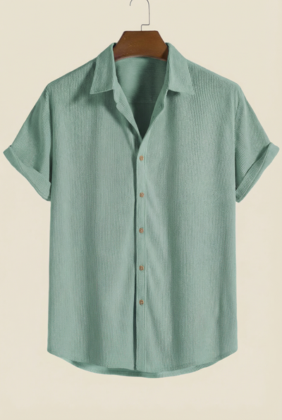 Corduroy Button Up Short Sleeved Shirt Green