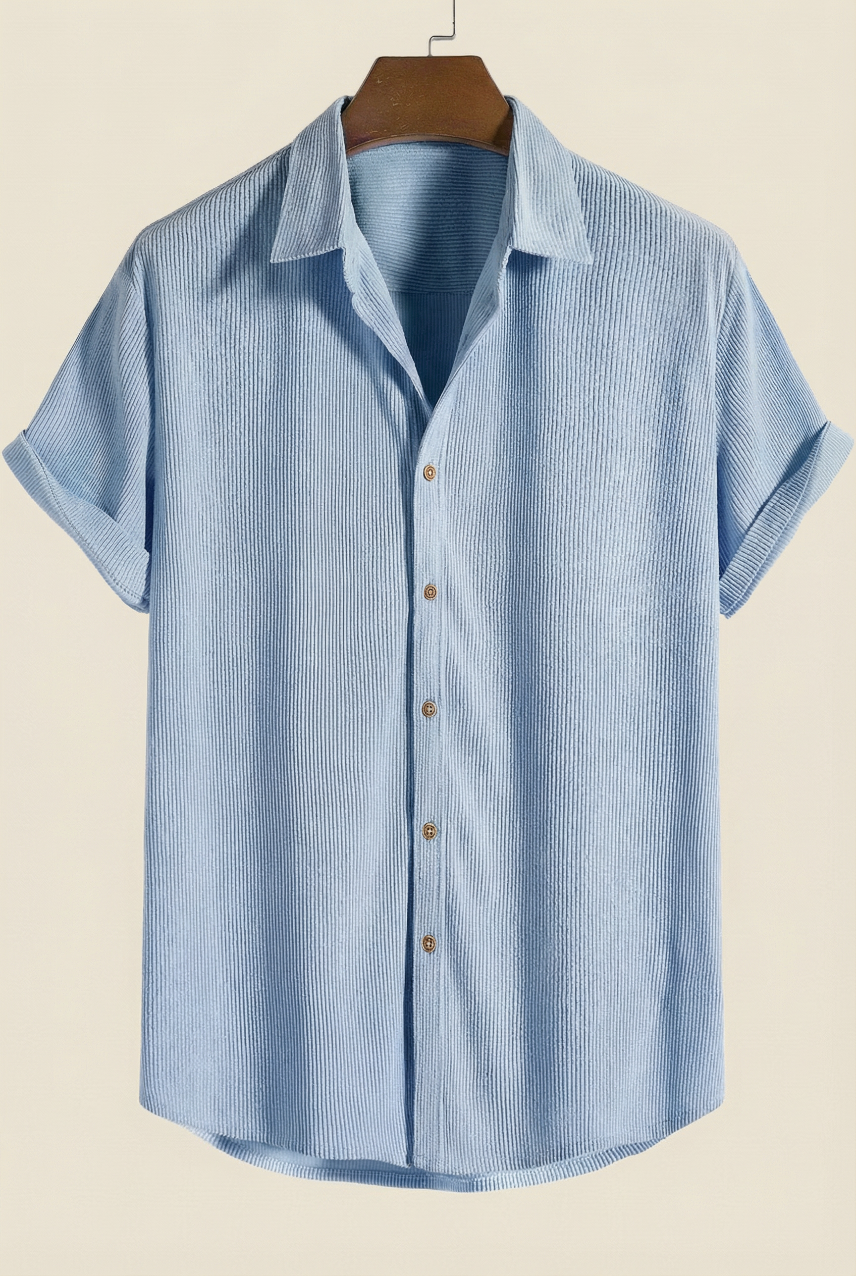 Corduroy Button Up Short Sleeved Shirt Lightblue