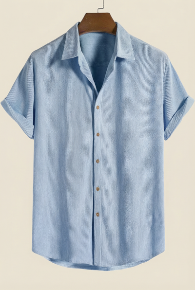 Corduroy Button Up Short Sleeved Shirt Lightblue