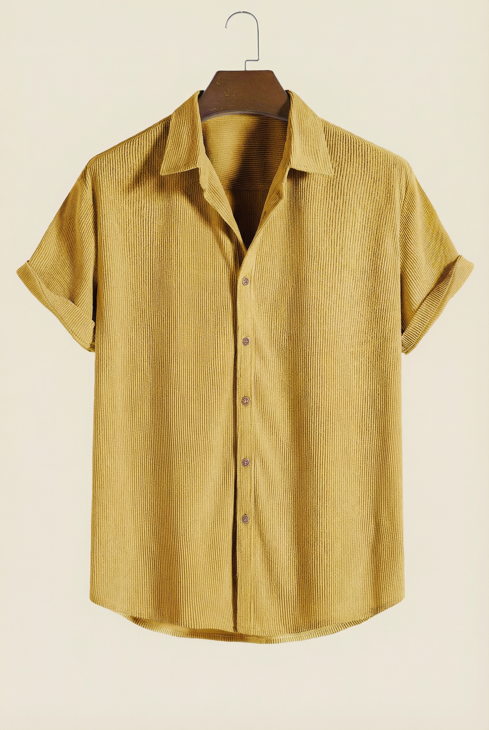 Corduroy Button Up Short Sleeved Shirt Yellow